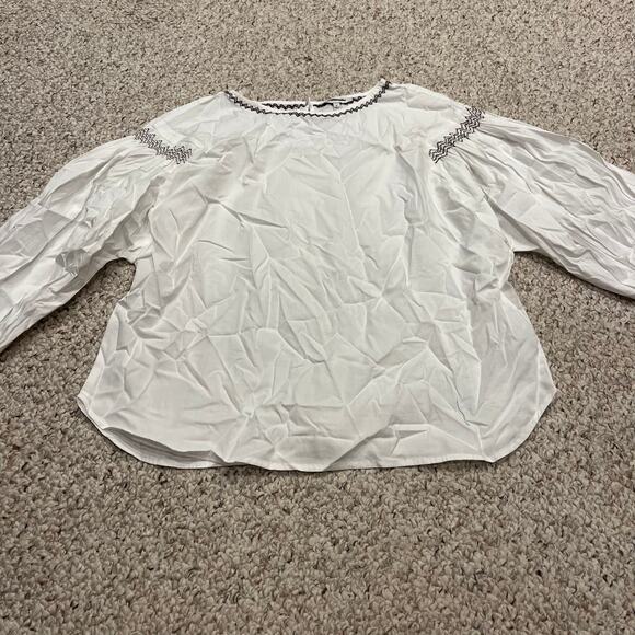 NWT Madewell Embroidered Poplin Balloon Sleeve Blouse Sz L White Boho Preppy - Picture 1 of 7